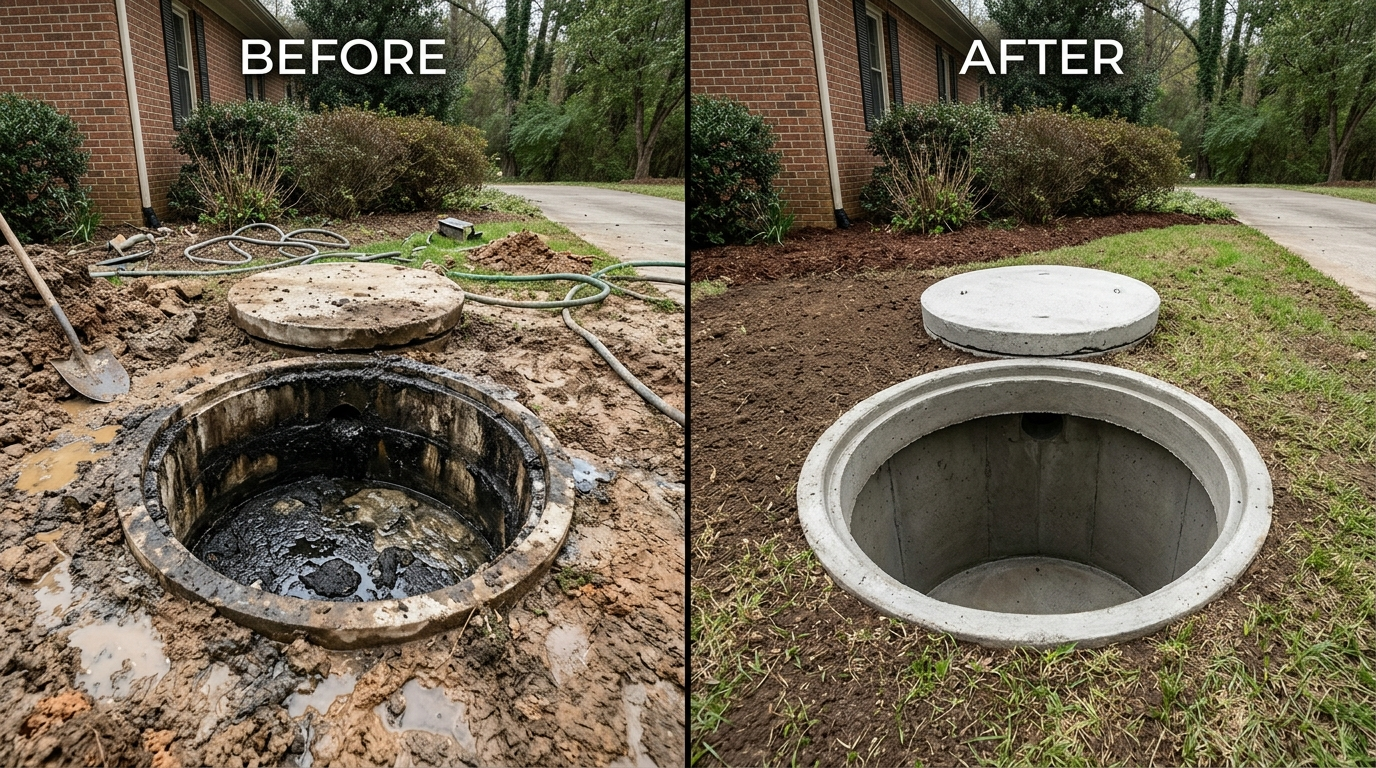 Before and after septic cleaning