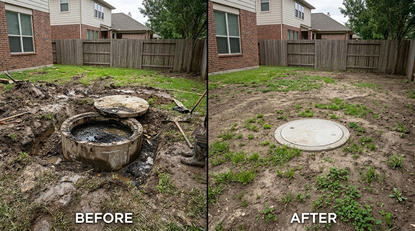 Septic tank excavation cleaning