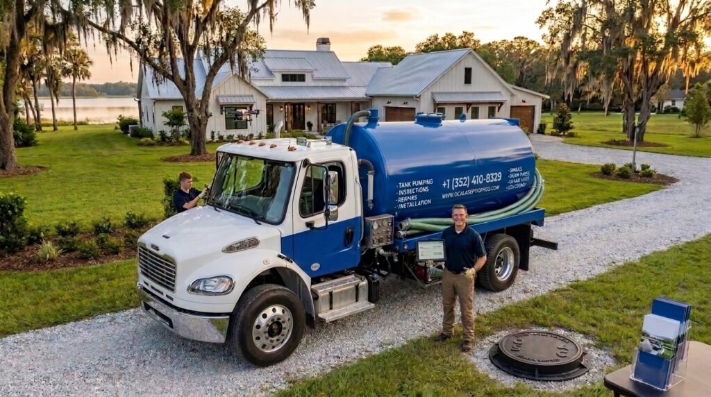 Local septic repair crew truck in Ocala