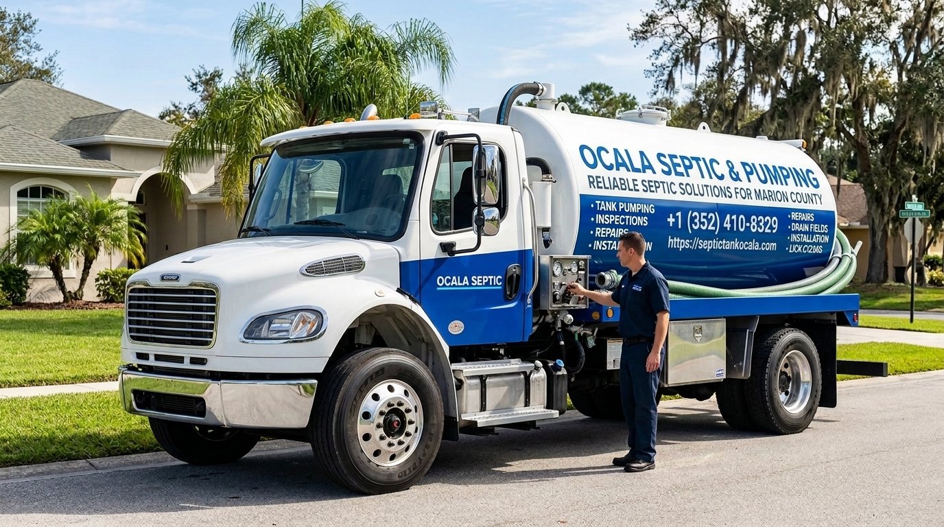 Septic tank services truck in Ocala