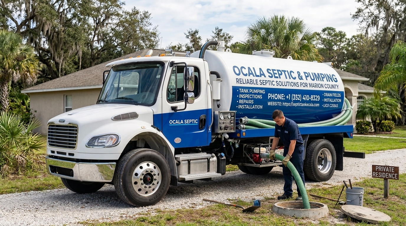Septic tank services truck in Ocala